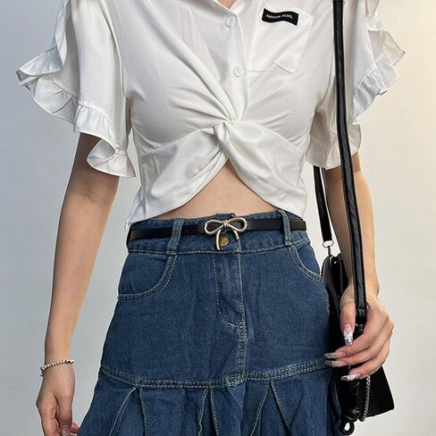 GLMOCM Women Leather Belt for Jeans Pants Dresses Bow Gold Buckle Waist Belt Casual Fashion Thin Waist Belt for Jeans Pants in Saudi Arabia