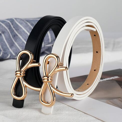 GLMOCM Women Leather Belt for Jeans Pants Dresses Bow Gold Buckle Waist Belt Casual Fashion Thin Waist Belt for Jeans Pants in Saudi Arabia