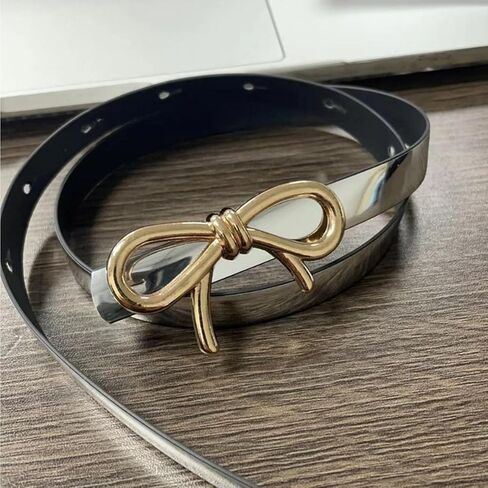 GLMOCM Women Leather Belt for Jeans Pants Dresses Bow Gold Buckle Waist Belt Casual Fashion Thin Waist Belt for Jeans Pants in Saudi Arabia
