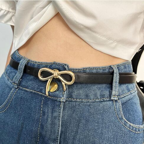 GLMOCM Women Leather Belt for Jeans Pants Dresses Bow Gold Buckle Waist Belt Casual Fashion Thin Waist Belt for Jeans Pants in Saudi Arabia