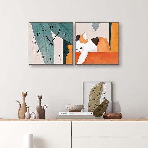 GENTLE DEER Cat Silent Wall Clock - Adorable Kitty Battery Operated Non-Ticking Clocks for Bedroom, Living Room Decor (2Pcs 16x16 in) in Saudi Arabia