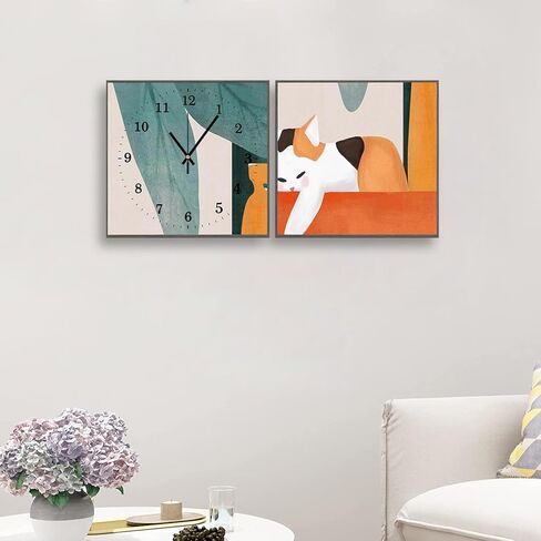 GENTLE DEER Cat Silent Wall Clock - Adorable Kitty Battery Operated Non-Ticking Clocks for Bedroom, Living Room Decor (2Pcs 16x16 in) in Saudi Arabia