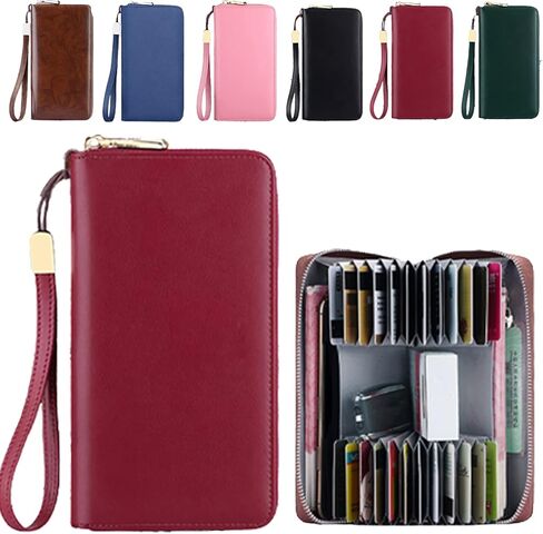 DKKD Unisex Anti-credit Card Fraud Multi-compartment Wallet, 24 Slots RFID Blocking Card Holder Large Long Leather Zipper Organizer Accordion Wallet, Huge Storage Capacity (Red) in Saudi Arabia