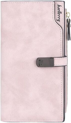 Adorinno Women's Faux Leather Wallet, 26 Card Slots, 1 Zipper Pocket,3 Fold Large Capacity,Instant Magnetic Buckle,Handhold Long Purse For ID Card Bank Card Money Organization(6.26x4.15in)(Pink) in Saudi Arabia