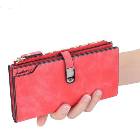 Adorinno Women's Faux Leather Wallet, 26 Card Slots, 1 Zipper Pocket,3 Fold Large Capacity,Instant Magnetic Buckle,Handhold Long Purse For ID Card Bank Card Money Organization(6.26x4.15in)(Pink) in Saudi Arabia