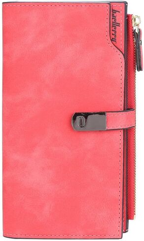 Adorinno Women's Faux Leather Wallet, 26 Card Slots, 1 Zipper Pocket,3 Fold Large Capacity,Instant Magnetic Buckle,Handhold Long Purse For ID Card Bank Card Money Organization(6.26x4.15in)(Pink) in Saudi Arabia