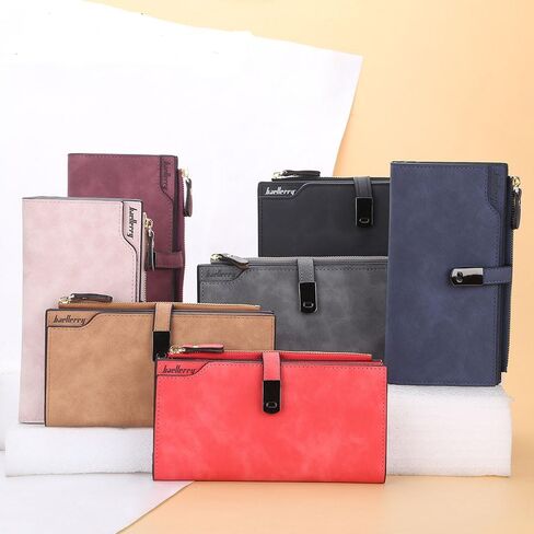 Adorinno Women's Faux Leather Wallet, 26 Card Slots, 1 Zipper Pocket,3 Fold Large Capacity,Instant Magnetic Buckle,Handhold Long Purse For ID Card Bank Card Money Organization(6.26x4.15in)(Pink) in Saudi Arabia