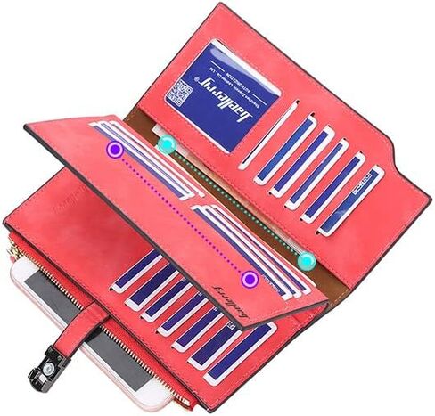 Adorinno Women's Faux Leather Wallet, 26 Card Slots, 1 Zipper Pocket,3 Fold Large Capacity,Instant Magnetic Buckle,Handhold Long Purse For ID Card Bank Card Money Organization(6.26x4.15in)(Pink) in Saudi Arabia