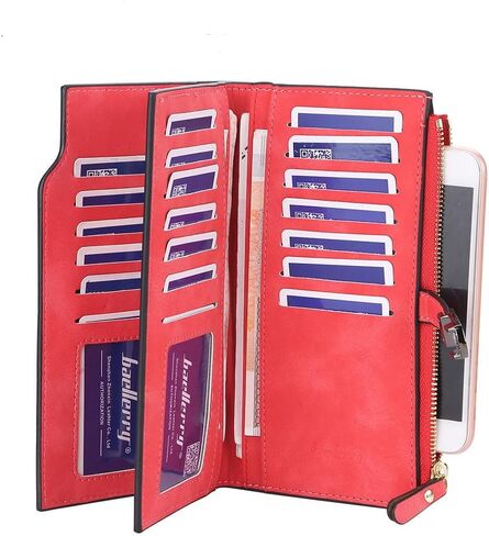 Adorinno Women's Faux Leather Wallet, 26 Card Slots, 1 Zipper Pocket,3 Fold Large Capacity,Instant Magnetic Buckle,Handhold Long Purse For ID Card Bank Card Money Organization(6.26x4.15in)(Pink) in Saudi Arabia