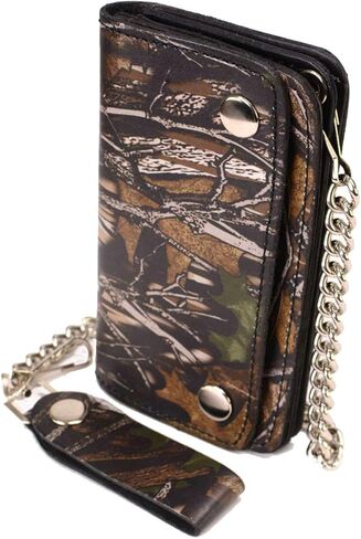 Milwaukee Leather MLW7803 محفظة جلدية مموهة ثنائية الطي للرجال مقاس 6 بوصات مع سلسلة من الفولاذ المقاوم للصدأ مضادة للسرقة - 6 بوصة in Saudi Arabia