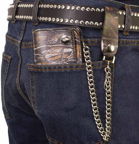 Milwaukee Leather MLW7803 محفظة جلدية مموهة ثنائية الطي للرجال مقاس 6 بوصات مع سلسلة من الفولاذ المقاوم للصدأ مضادة للسرقة - 6 بوصة in Saudi Arabia