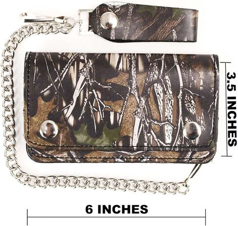 Milwaukee Leather MLW7803 محفظة جلدية مموهة ثنائية الطي للرجال مقاس 6 بوصات مع سلسلة من الفولاذ المقاوم للصدأ مضادة للسرقة - 6 بوصة in Saudi Arabia