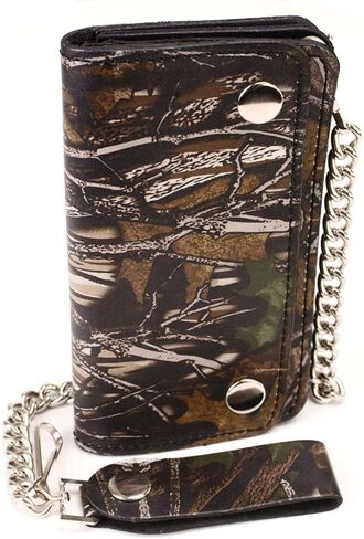 Milwaukee Leather MLW7803 محفظة جلدية مموهة ثنائية الطي للرجال مقاس 6 بوصات مع سلسلة من الفولاذ المقاوم للصدأ مضادة للسرقة - 6 بوصة in Saudi Arabia