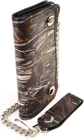 Milwaukee Leather MLW7803 محفظة جلدية مموهة ثنائية الطي للرجال مقاس 6 بوصات مع سلسلة من الفولاذ المقاوم للصدأ مضادة للسرقة - 6 بوصة in Saudi Arabia