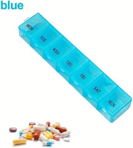 Plastic Pill Box Portable Exquisite Three-Color Plastic 7 Days Small Pill Medicine Storage Box Drug Separation (Blue) in Saudi Arabia