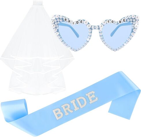 Pearl BRIDE TO BE Heart Sunglasses, Bridal Veil & Sash Set - Wedding, Bridal Shower & Bachelorette Party Favors in Saudi Arabia
