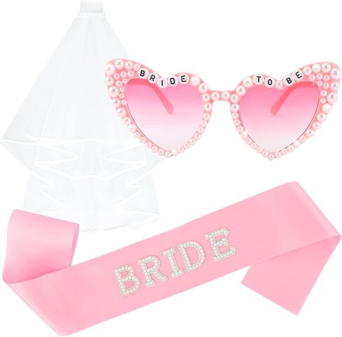 Pearl BRIDE TO BE Heart Sunglasses, Bridal Veil & Sash Set - Wedding, Bridal Shower & Bachelorette Party Favors in Saudi Arabia