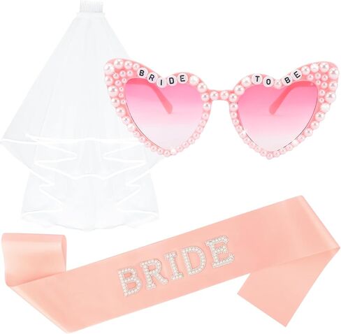 Pearl BRIDE TO BE Heart Sunglasses, Bridal Veil & Sash Set - Wedding, Bridal Shower & Bachelorette Party Favors in Saudi Arabia