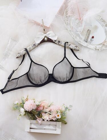 TrueVip Sexy Sheer Bras for Women Demi Mesh See Through Lingerie Bralette Unlined Underwire Plunge No Padded Bra in Kuwait
