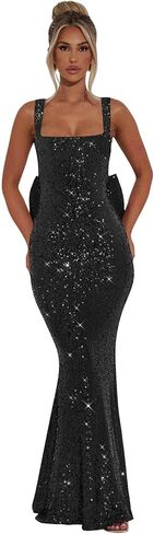 Gjvgj Sequin Prom Dresses Long Mermaid Evening Party Gown with Bow Square Neck Sparkly Formal Dress in Kuwait
