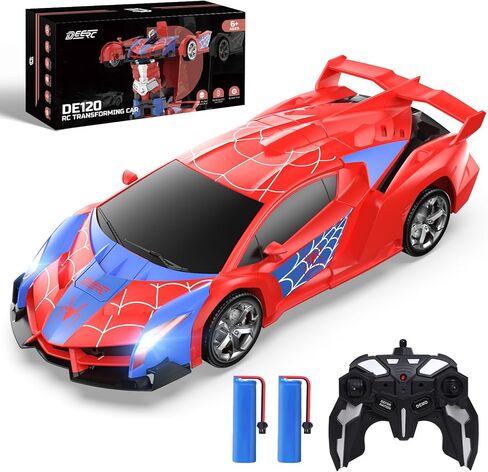 DEERC Spider RC Car Transform Robot ، 2.4 GHZ REMOTE CONTROL CARS CARS للأطفال ، 1:18 SCALE ROBOT TOY CAR W/ONE-IDE TRANTREATION ، 360 ° ، وضع Auto Mode ، بطارية قابلة لإعادة الشحن ، روبوت للأولاد Man Boys in Kuwait
