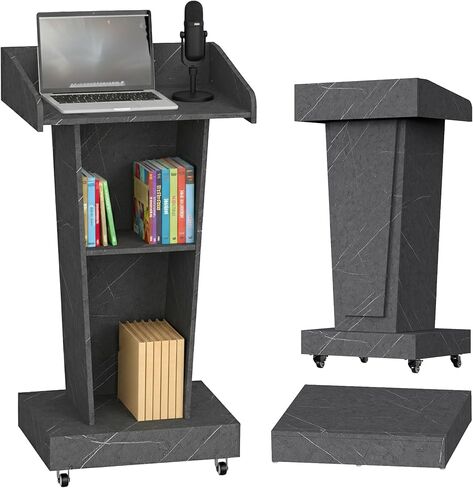 GARVIN Wooden Podium Stand, Professional Mobile Lecterns & Podiums with Wheels & Storage, Elegant Wood Pulpit for Churches, Classrooms and Conferences (with 4"Elevated Footrest) in Kuwait