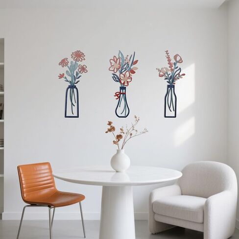 3 Pcs Metal Flowers Wall Arts, Metal Flower Decor Floral Wall Art Farmhouse Wall Decoration Bathroom Wall Decor Rustic Flowers for Bedroom Kitchen Office Dining Room Wall Hanging Decor (Red) in Saudi Arabia