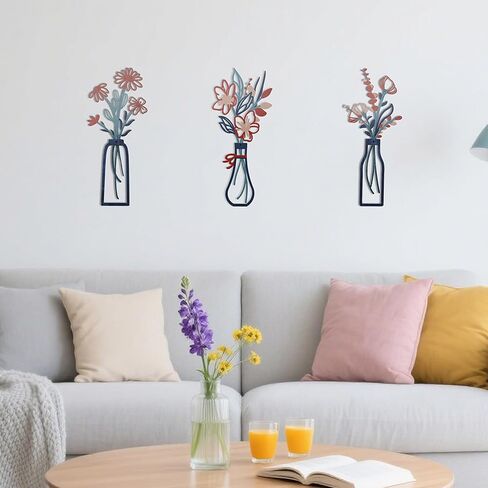 3 Pcs Metal Flowers Wall Arts, Metal Flower Decor Floral Wall Art Farmhouse Wall Decoration Bathroom Wall Decor Rustic Flowers for Bedroom Kitchen Office Dining Room Wall Hanging Decor (Red) in Saudi Arabia