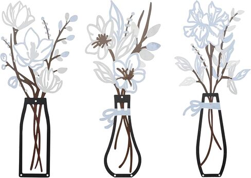 3 Pcs Metal Flowers Wall Arts, Metal Flower Decor Floral Wall Art Farmhouse Wall Decoration Bathroom Wall Decor Rustic Flowers for Bedroom Kitchen Office Dining Room Wall Hanging Decor (Red) in Saudi Arabia