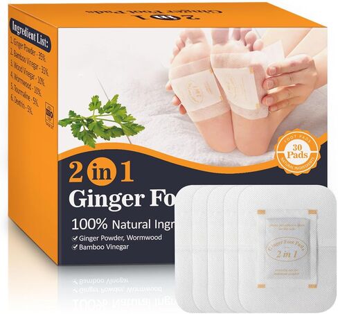 2 in 1 Foot Pads, Tear and Use Ginger Wormwood with Pure Natural Ginger Powder Bamboo Vinegar Wormwood, Bigger Adhesive ''Stay in Place'' All Night, 20 Pads in Kuwait