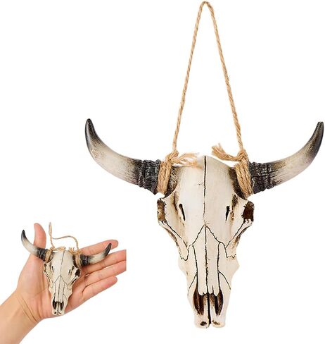 KIWZZXXKW Halloween Cow Skull Wall Decor, Western Longhorn Skull Wall Decor, Farmhouse Decor Wall Sculptures for Living Room Bedroom Indoor Outdoor (Brown) in Saudi Arabia
