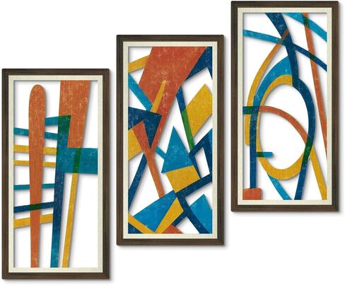 Putuo Decor 3PC منتصف القرن مجموعة الفن الجدار الحديث، خمر هندسية مجردة جدار الفن لغرفة المعيشة وغرفة النوم، الحد الأدنى ديكور الجدار للديكور المنزل in Saudi Arabia