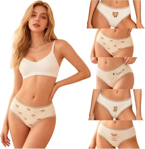 CHERSE Cute Bear Cotton Womens Underwear for Women 5 Packs Ladies Panties Kawaii Heart-Print Animal in Saudi Arabia