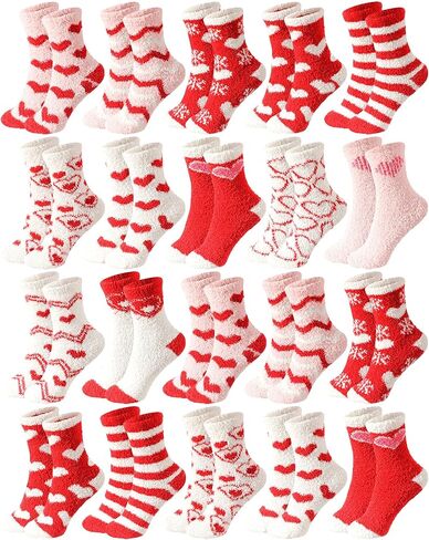 Liitrsh 24 Pairs Valentine's Day Womens Fuzzy Socks Heart Warm Fluffy Winter Fleece Soft Thick Slipper Socks Galentines Gifts in Saudi Arabia