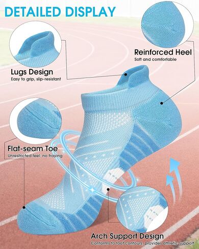 Ludaro 5 Pairs Womens Ankle Running Socks, Athletic Cushioned Tab Cotton Arch Support Crew Moisture Wicking Socks for Sport in Saudi Arabia