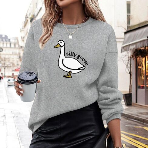 Cute Silly Goose Sweatshirt for Women Teen Girls Duck Letter Graphic Crewneck Long Sleeve Shirt Hoodie Pullover Tops in Saudi Arabia