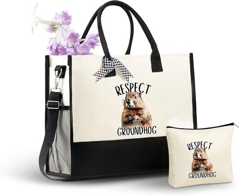 InnoBeta Groundhog Gifts for Women Canvas Tote Bag, Groundhog Gifts Tote with Top Zipper Closure and Shoulder Strap for Birthday, Mother's Day, Christmas in Saudi Arabia
