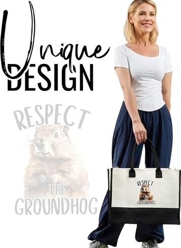 InnoBeta Groundhog Gifts for Women Canvas Tote Bag, Groundhog Gifts Tote with Top Zipper Closure and Shoulder Strap for Birthday, Mother's Day, Christmas in Saudi Arabia