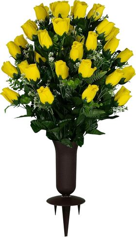 Sympathy Silks 30" Headstone Flower Saddle Artificial Cemetery Flowers - Gravesite Flowers - Red Roses in Saudi Arabia