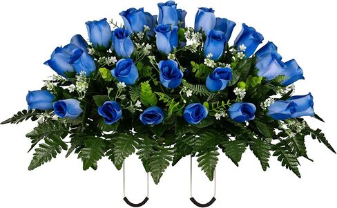 Sympathy Silks 30" Headstone Flower Saddle Artificial Cemetery Flowers - Gravesite Flowers - Red Roses in Saudi Arabia