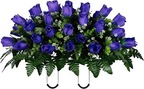 Sympathy Silks 30" Headstone Flower Saddle Artificial Cemetery Flowers - Gravesite Flowers - Red Roses in Saudi Arabia