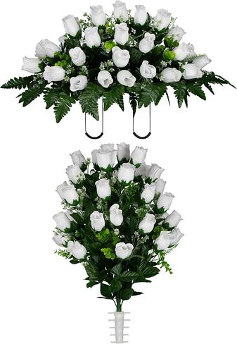 Sympathy Silks 30" Headstone Flower Saddle Artificial Cemetery Flowers - Gravesite Flowers - Red Roses in Saudi Arabia