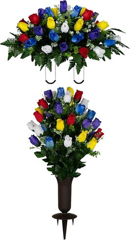 Sympathy Silks 30" Headstone Flower Saddle Artificial Cemetery Flowers - Gravesite Flowers - Red Roses in Saudi Arabia