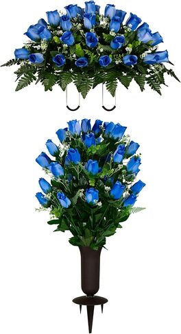 Sympathy Silks 30" Headstone Flower Saddle Artificial Cemetery Flowers - Gravesite Flowers - Red Roses in Saudi Arabia