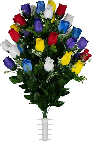 Sympathy Silks 30" Headstone Flower Saddle Artificial Cemetery Flowers - Gravesite Flowers - Red Roses in Saudi Arabia