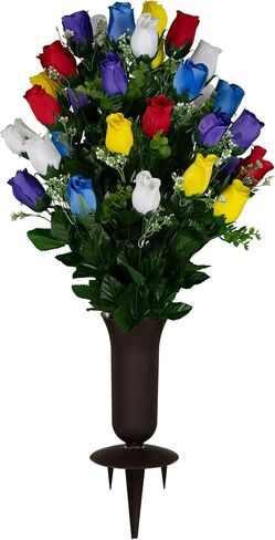 Sympathy Silks 30" Headstone Flower Saddle Artificial Cemetery Flowers - Gravesite Flowers - Red Roses in Saudi Arabia
