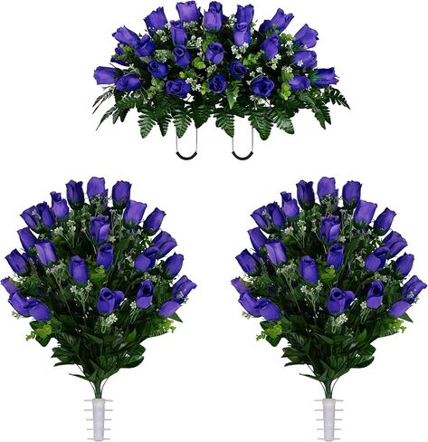 Sympathy Silks 30" Headstone Flower Saddle Artificial Cemetery Flowers - Gravesite Flowers - Red Roses in Saudi Arabia