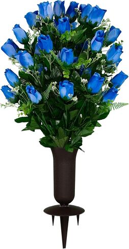 Sympathy Silks 30" Headstone Flower Saddle Artificial Cemetery Flowers - Gravesite Flowers - Red Roses in Saudi Arabia