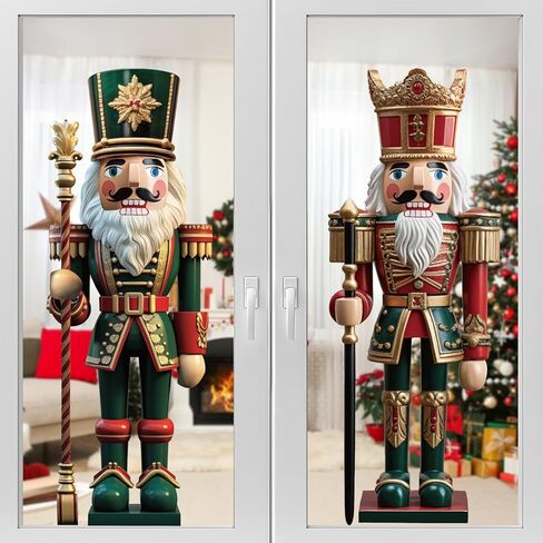 LOMIMOS Christmas Window Cling Sticker Decorations,Extra Large 3D-Effect Nutcracker Soldiers Christmas Window Clings for Xmas Home Party Office Supplies Shop Glass Display Decoration in Saudi Arabia