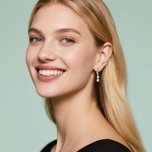 Moissanite Earrings for Women, 1.4CT/Pair Brilliant Round Cut 18K White Gold Plated 925 Sterling Silver Leverback Drop Dangle Earring in Saudi Arabia
